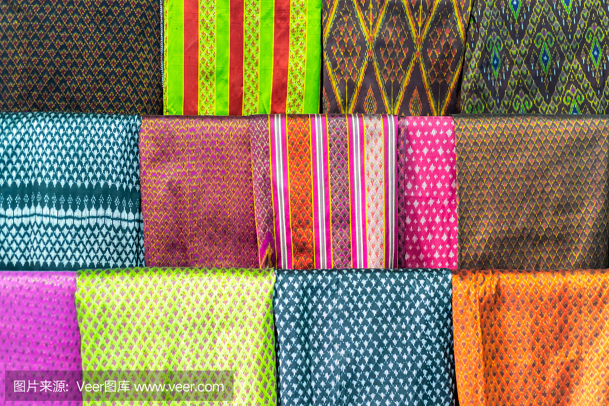 泰国传统丝绸手工风格纺织品细节图案面料时尚纹理